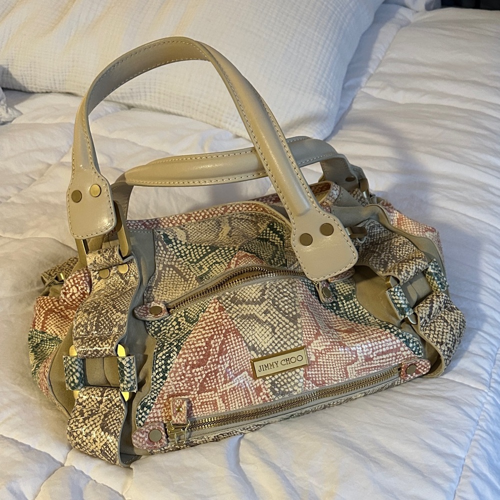 Jimmy Choo Ramona Beige and Multicolor Snake Shoulder Bag